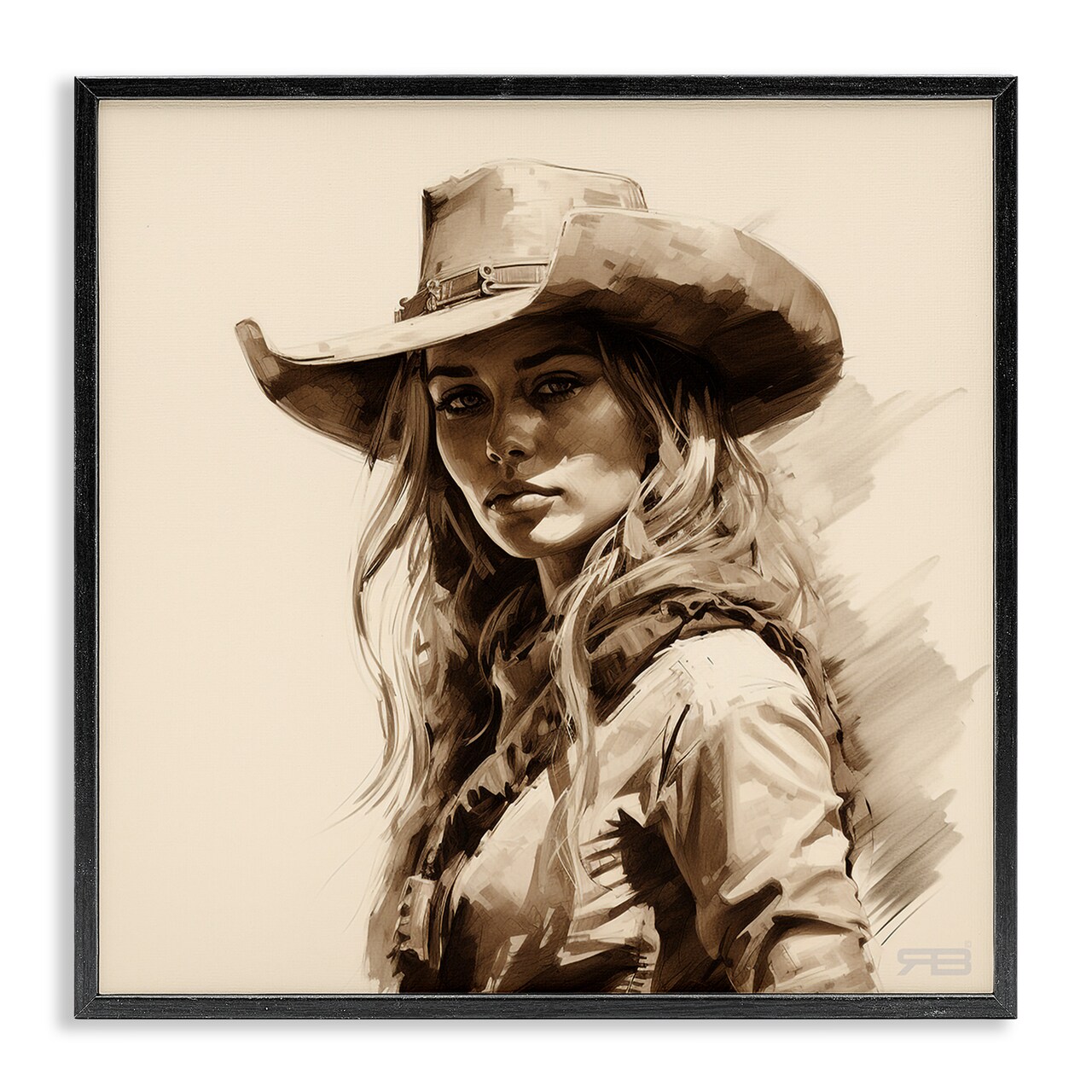 Stupell Industries Western Cowgirl Gaze Framed Giclee Wall Art Design by RB